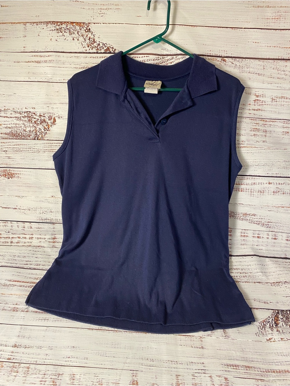 chic Sleeveless Polo Top in Navy Sz-L
